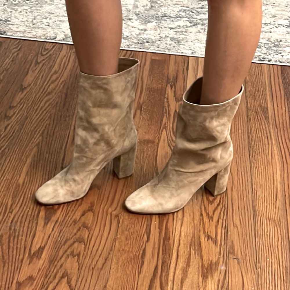 Aquazzura Tan Boogie Suede Slouch Ankle Booties 40